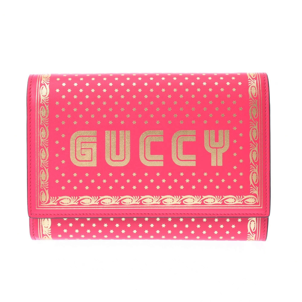 GUCCI GUCCY Shoulder Bag Pink Gold Calfskin Chain Wallet